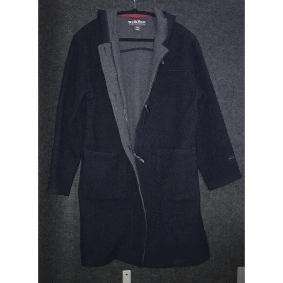 Woolrich Jacket Women's‎ Medium Wool Parka Long Coat Deep Navy Blue Horn Toggles - Picture 4 of 11